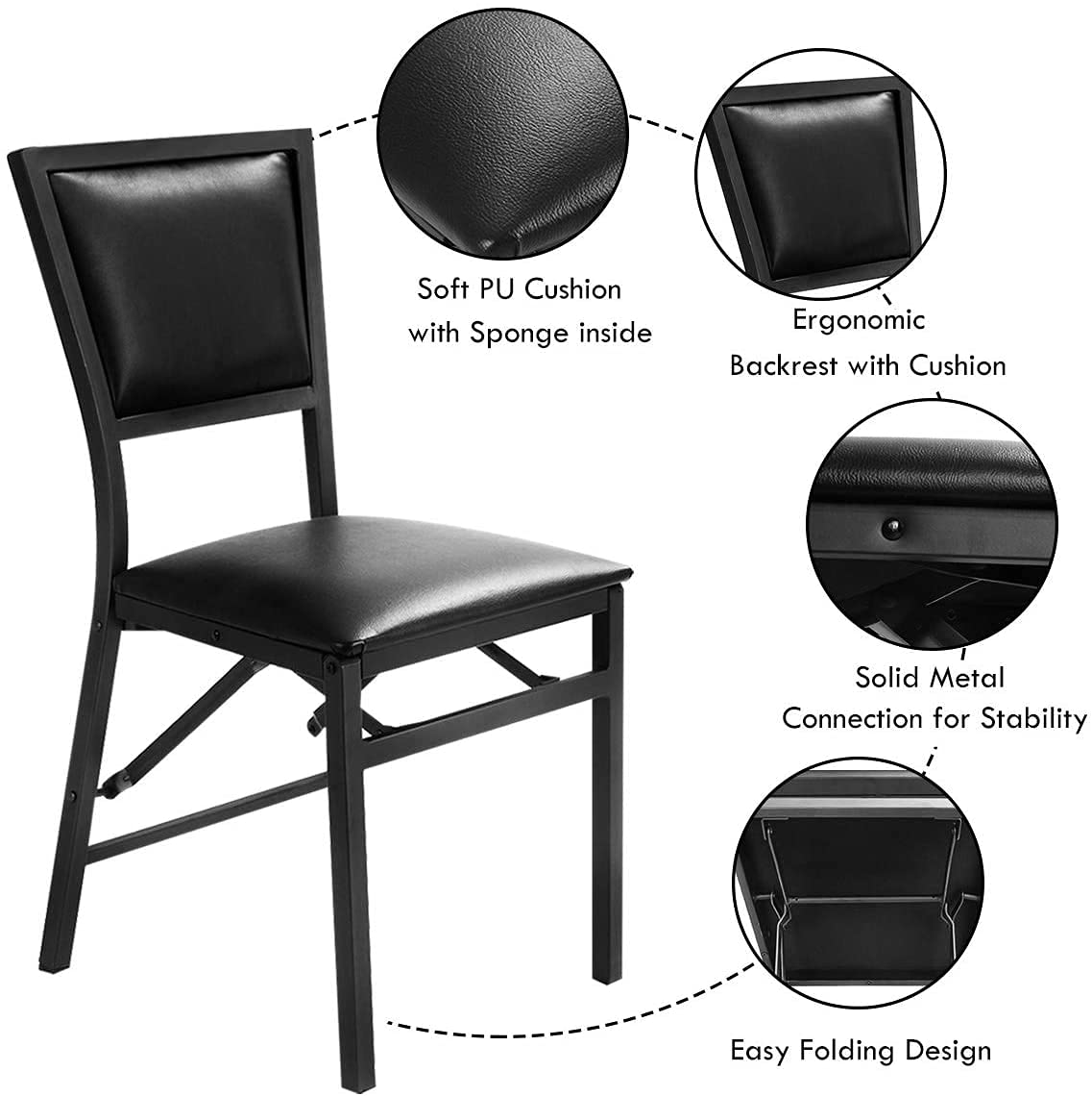 Giantex Folding Chairs, Set of 2 Folding Chairs, Metal Dining Chairs, Foldable Chairs w/ Sponge Padded Backrest & Seat Cushion