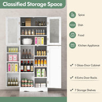 Giantex Tall Buffet Sideboard, Kitchen Pantry Cabinet with Dual Tempered Glass Doors & Shelves