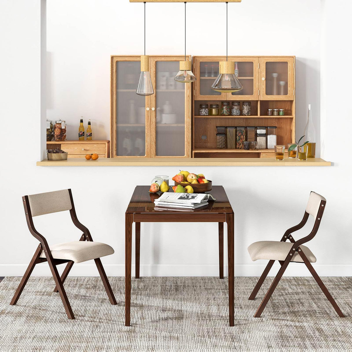 Giantex Folding Dining Chair Set of 2, Wooden Upholstered Dining Chairs