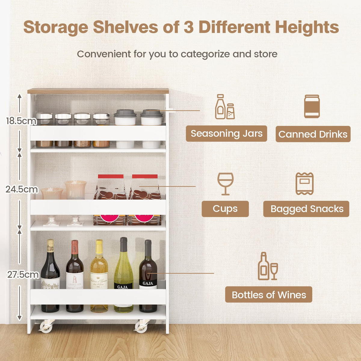 4-Tier Slim Storage Cart for Narrow Space, Rolling Utility Cart