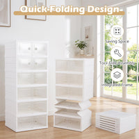6-Tier Folding Plastic Shoe Organizer with Clear Doors and 12 Pairs for Entryway