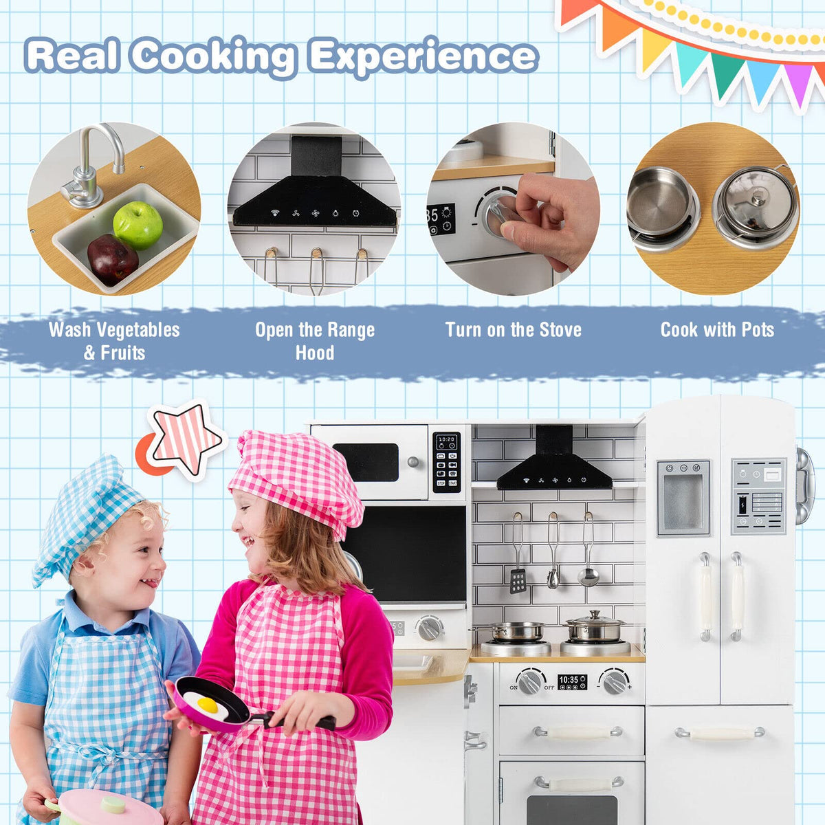 Wooden Play Kitchen with Stove for Toddlers