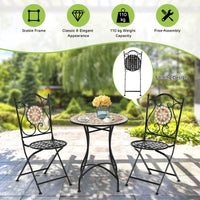 3 Piece Patio Bistro Set, Mosaic Pattern Metal Dining Set