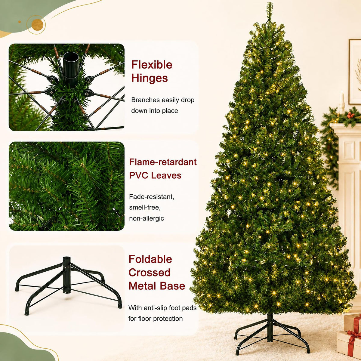 270cm Pre-Lit Artificial Christmas Tree w/ 1030 LED Lights