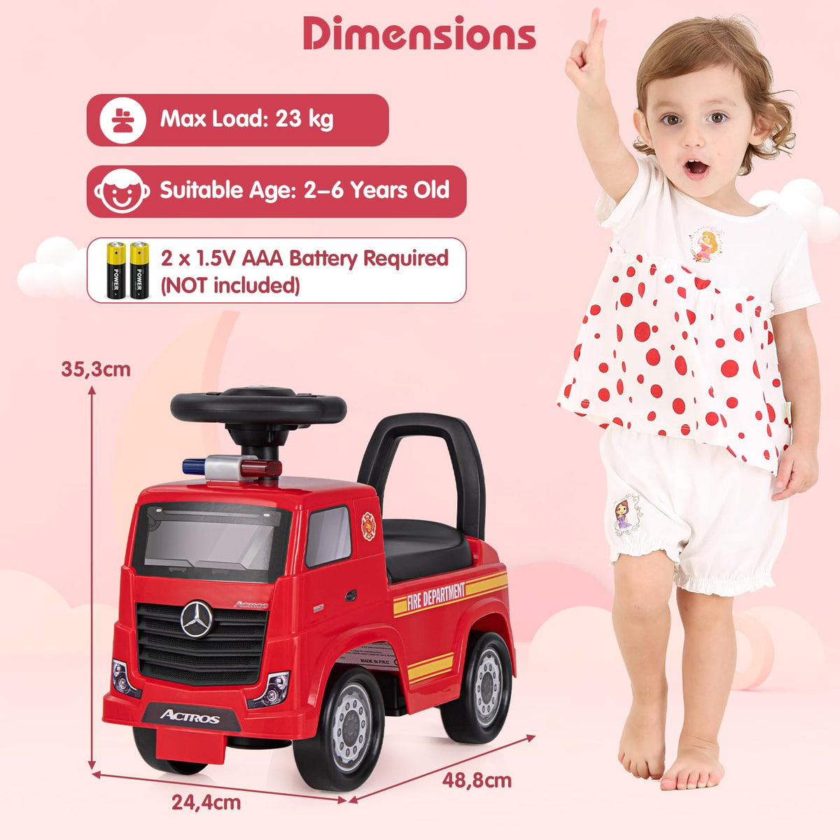 Mercedes-Benz Licensed Kids' Ride On Truck, Push Fire Engine