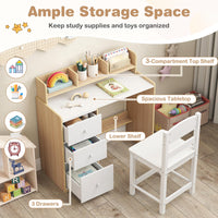 Kids Study Desk and Chair Set, Wooden Children Writing Desk