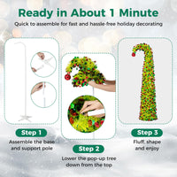 150 cm Pop Up Whimsical Christmas Tree with Top Ball Ornament for Home Office