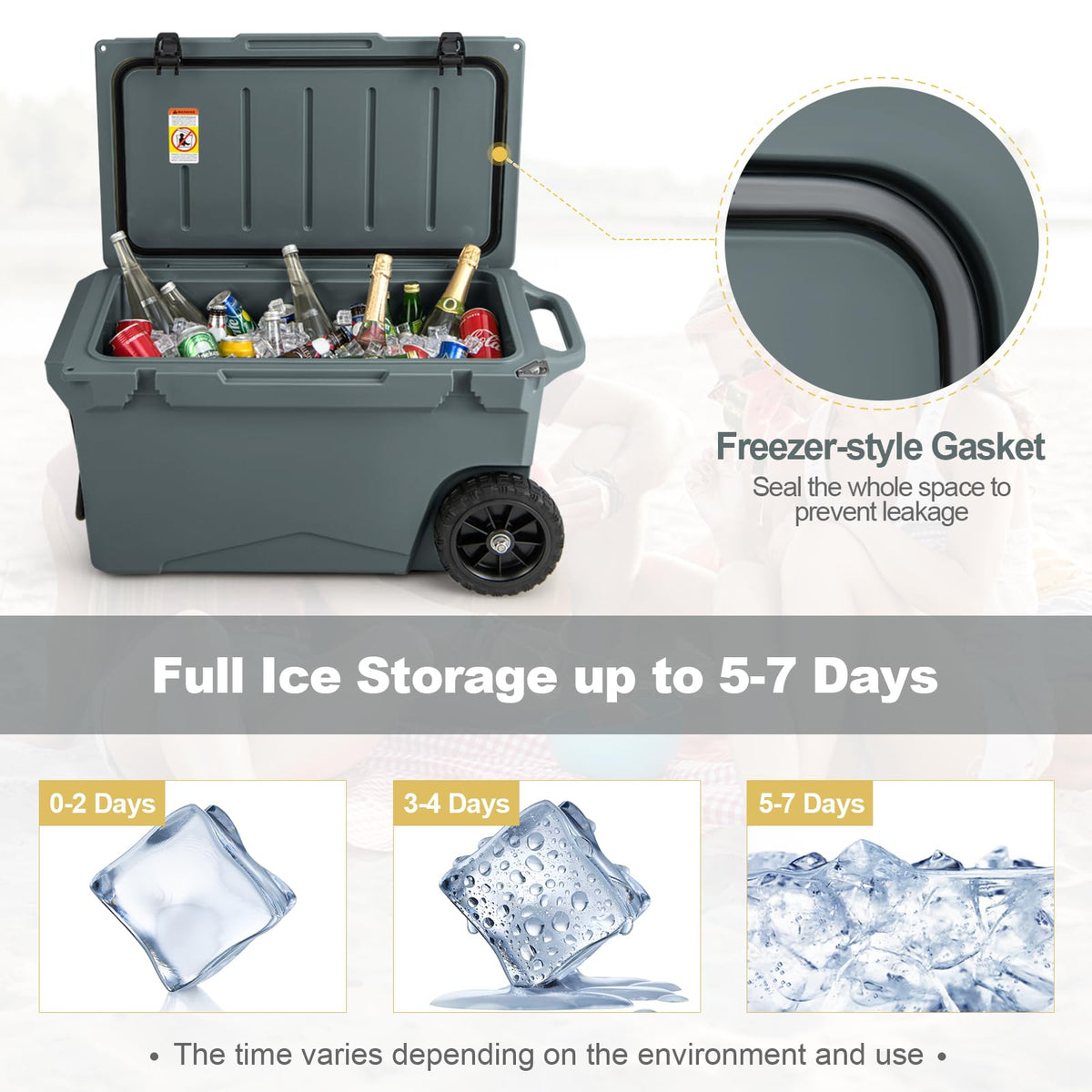 Cooler Ruler Hard Cooler w/Wheels & Handle Ruler & Cup Holders Ice Retention Portab ...