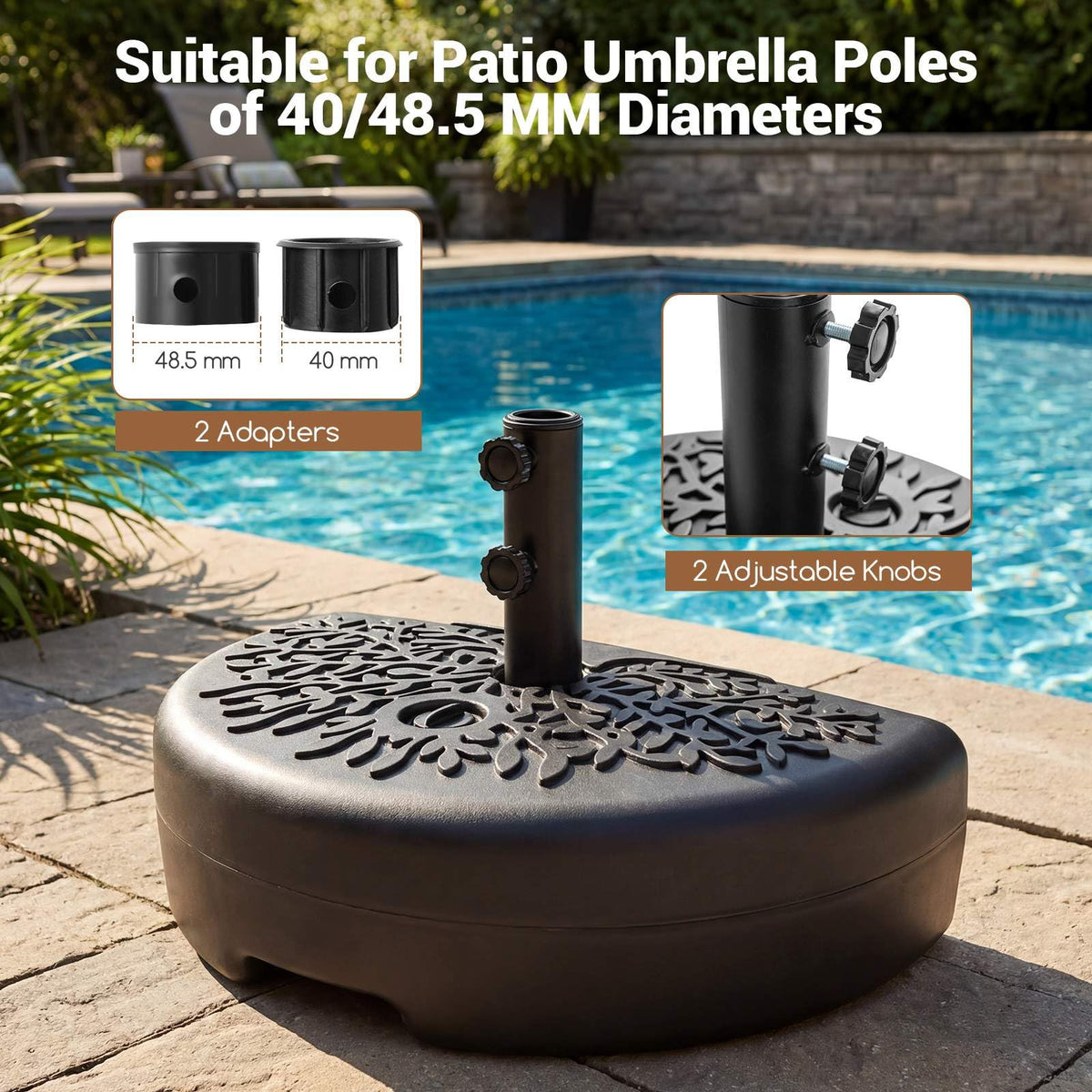 25kgHalf Round Patio Umbrella Base,Water&Sand Fillable Heavy Duty Patio Umbrella Stand