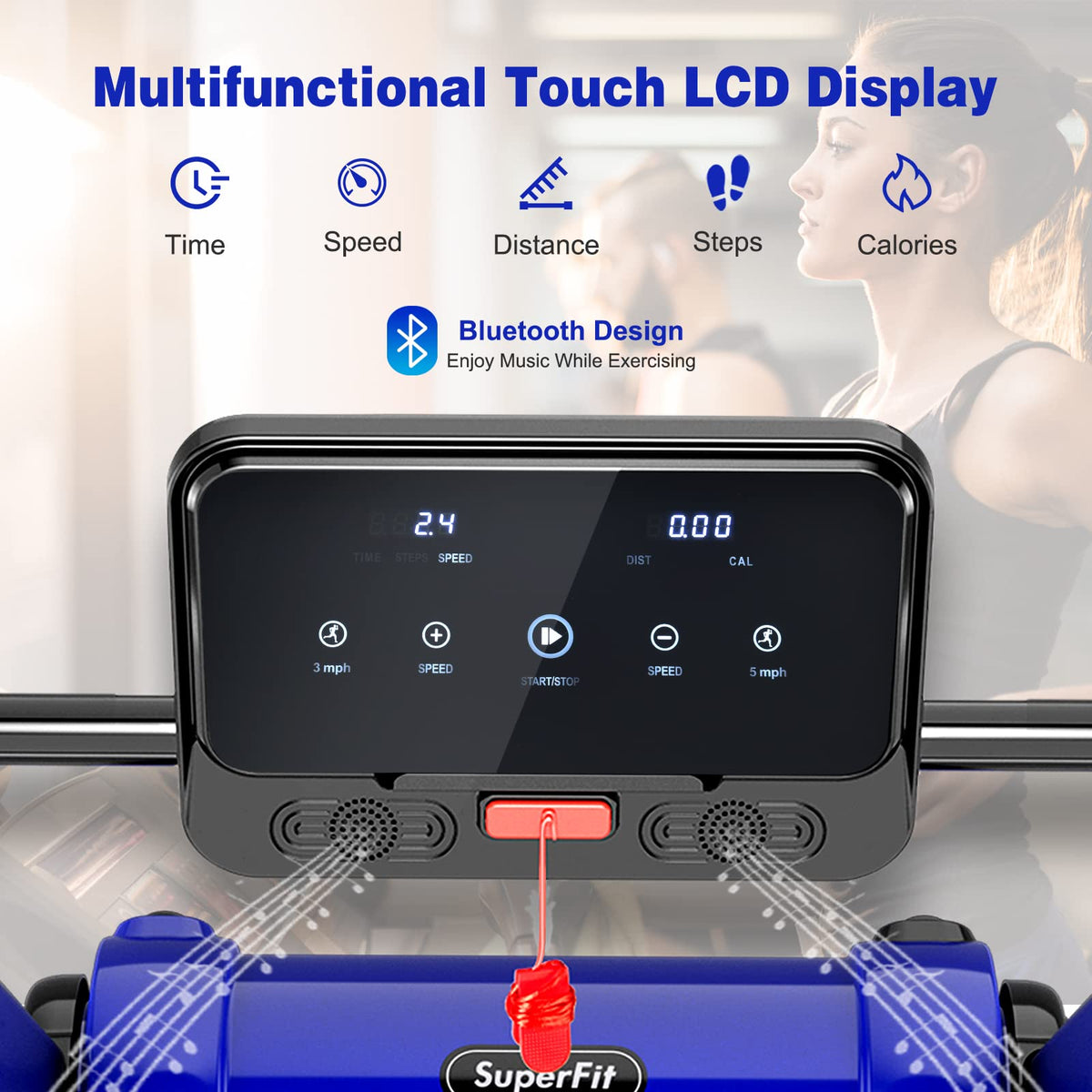 Foldable Electric Treadmill, 2.25 HP Running Machine W/LED Display, APP Control & Bluetooth Speaker