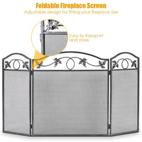 Giantex 3-Panel Fireplace Screen Pet Safety Fence Folding Spark Fire Guard Steel