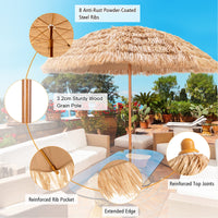 8 FT Thatched Tiki Umbrella, Hawaiian Style Outdoor Hula Umbrella w/8 Metal Ribs