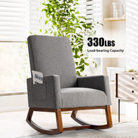 Giantex Modern Rocking Chair, Upholstered Fabric Armchair with Rubber Wood Base, Linen Padded Seat