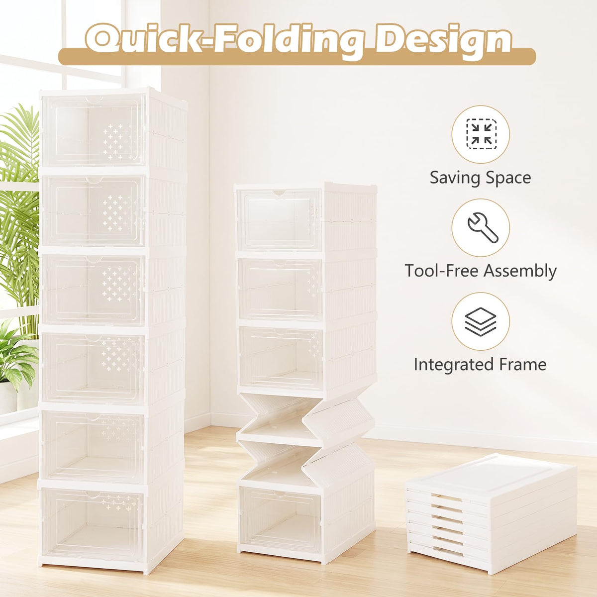 GIANTEX 6-Tier Folding Plastic Shoe Organizer Set of 2