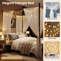 Canopy Bed Frame Modern 4-Poster Platform Bed with Headboard and Under-bed Storage