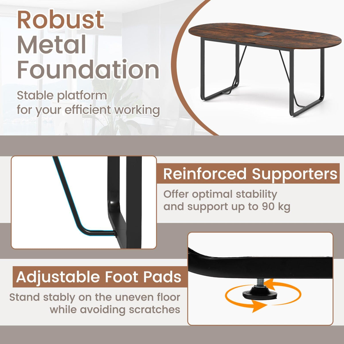 180cm Conference Table, Large Oval Meeting Table for 10 People