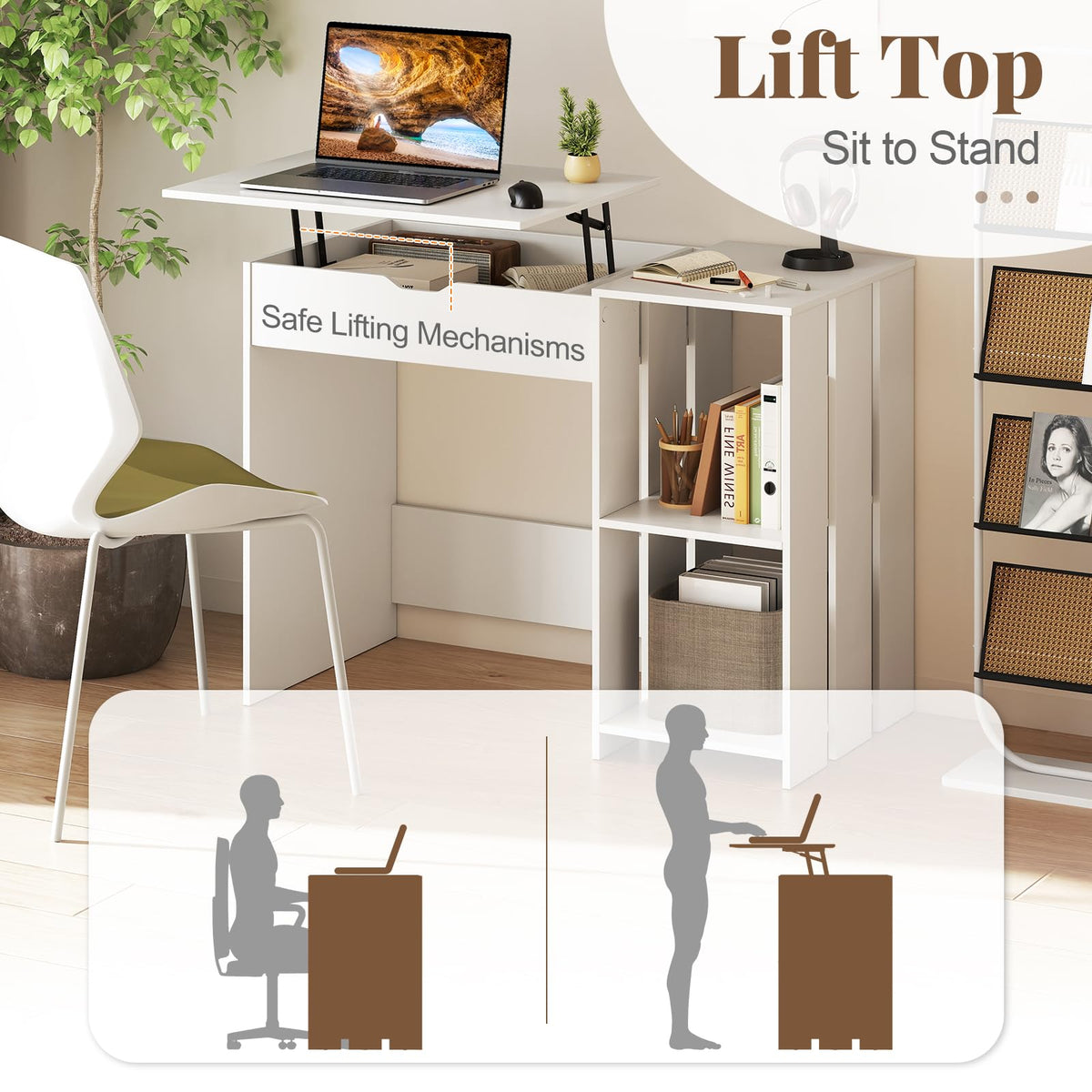 Giantex Lift Top Computer Desk, Modern Office Laptop Desk