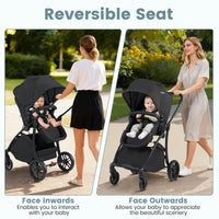 2-in-1 Foldable Baby Stroller with Reversible Seat and Adjustable Backrest