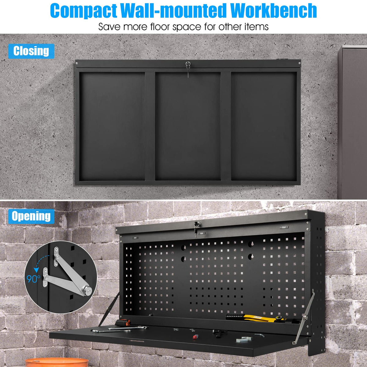 2-in-1 Wall Control Pegboard Tool Organizer with Large Tabletop for Garage