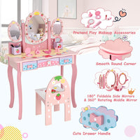 Kids Princess Vanity Table & Chair Set with 360° Rotating Mirror