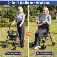 Rollator Walker with Seat, Foldable Mobility Walkers for Seniors w/8-Level Adjustable Handles