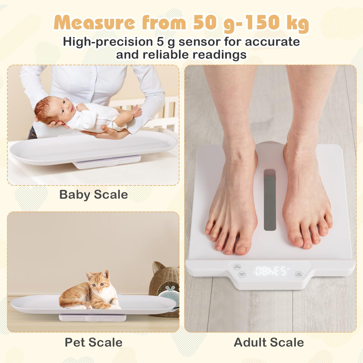 Infant Scale w/Detachable Tray for Body Weight & Height Measurement, Weight Scale w/APP Control