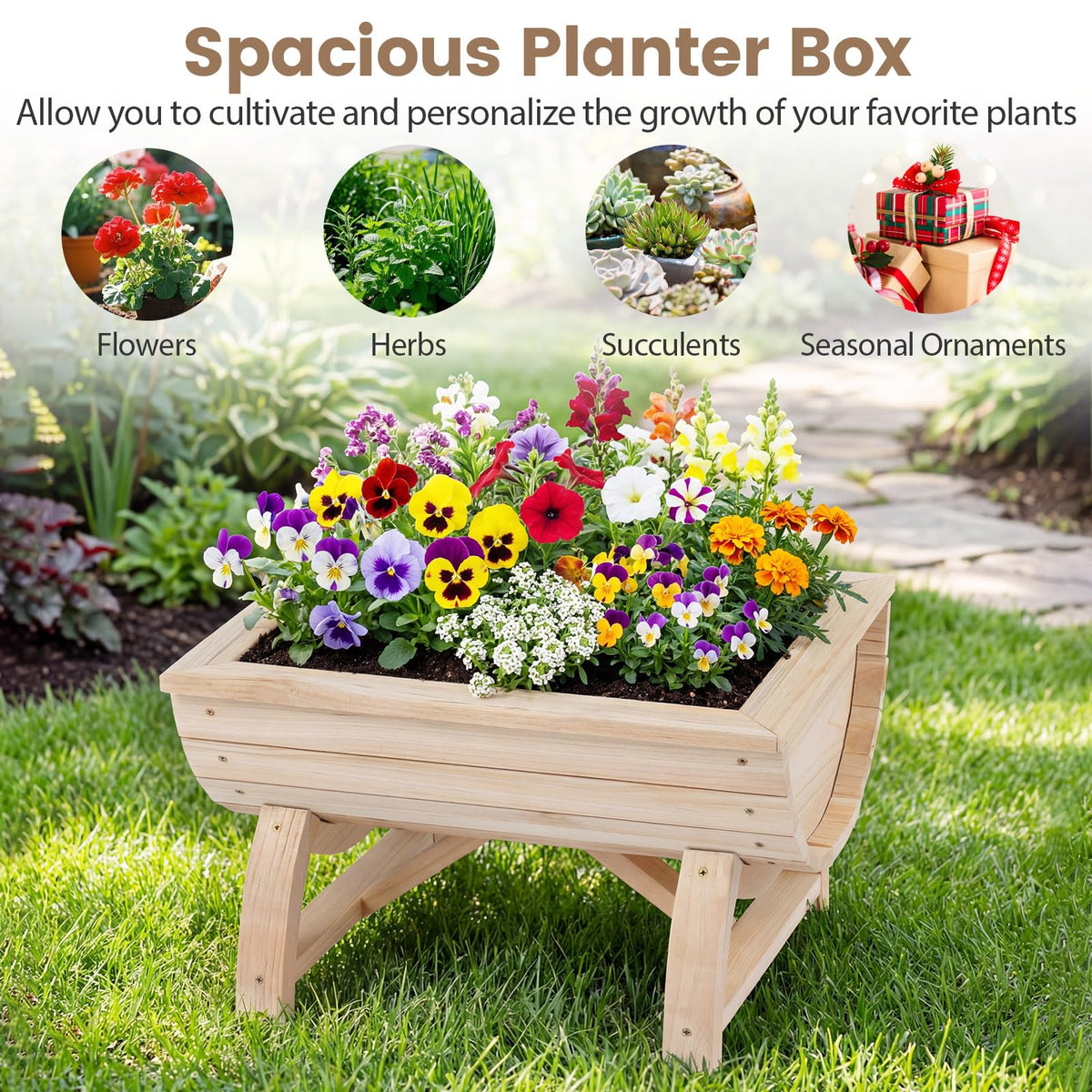 Set of 2 Wood Raised Garden Beds, Half-Barrel Planter Boxes
