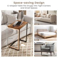 C-Shaped End Table, Vintage Accent Couch Table with Heavy-Duty Metal Frame