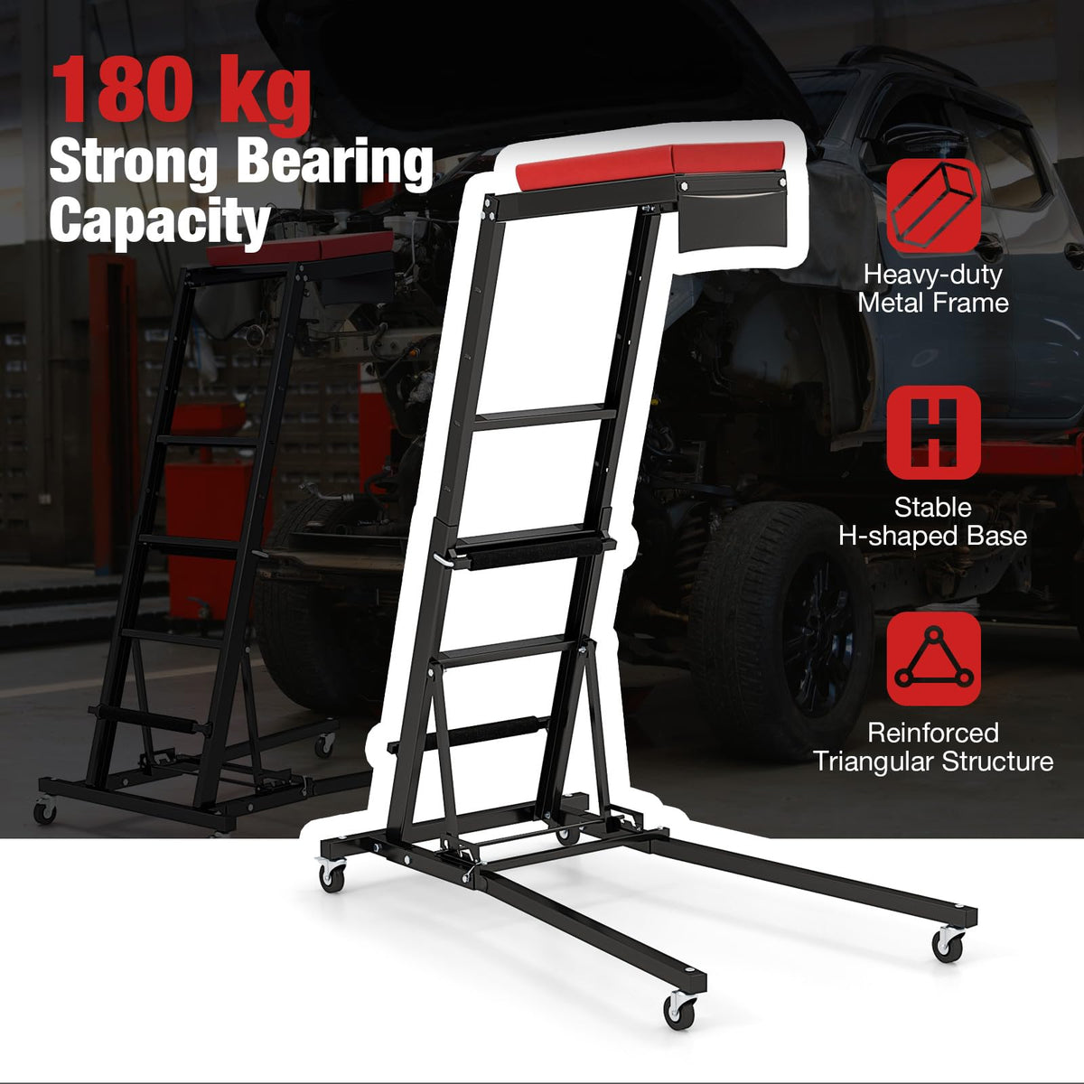 Foldable Topside Automotive Engine Creeper, 180 kg Capacity High Top Creeper Workstation