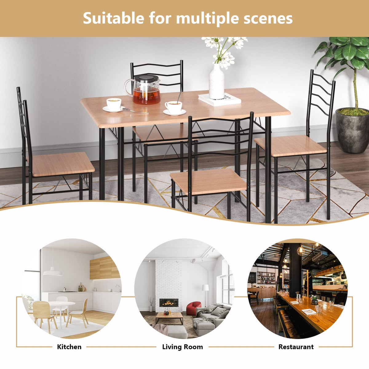 Giantex 5 PCS Dining Table Set, Counter Height Table with Spacious Rectangular Tabletop