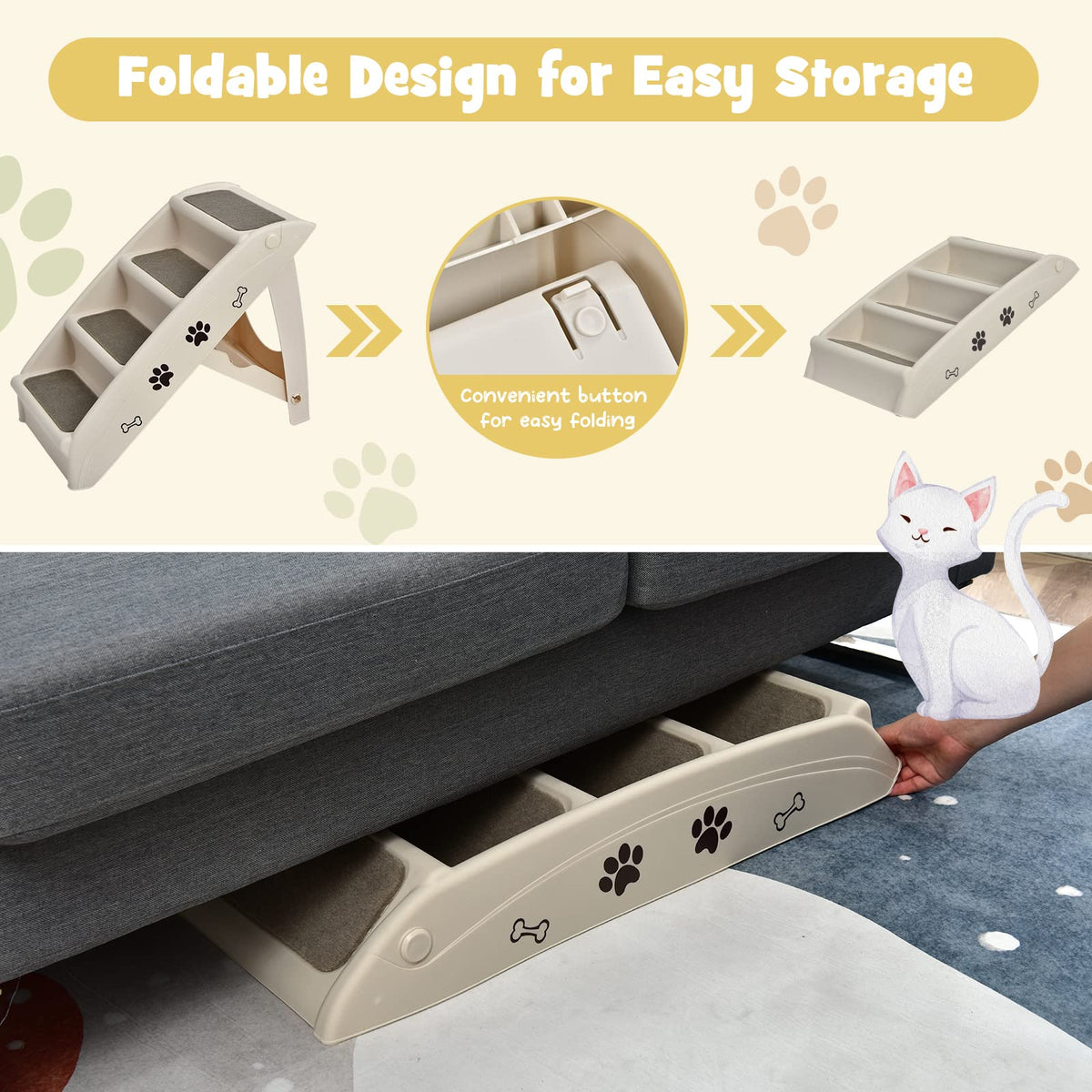4 Steps Folding Dog Ramp Stairs, Portable Pet Climbing Ladder