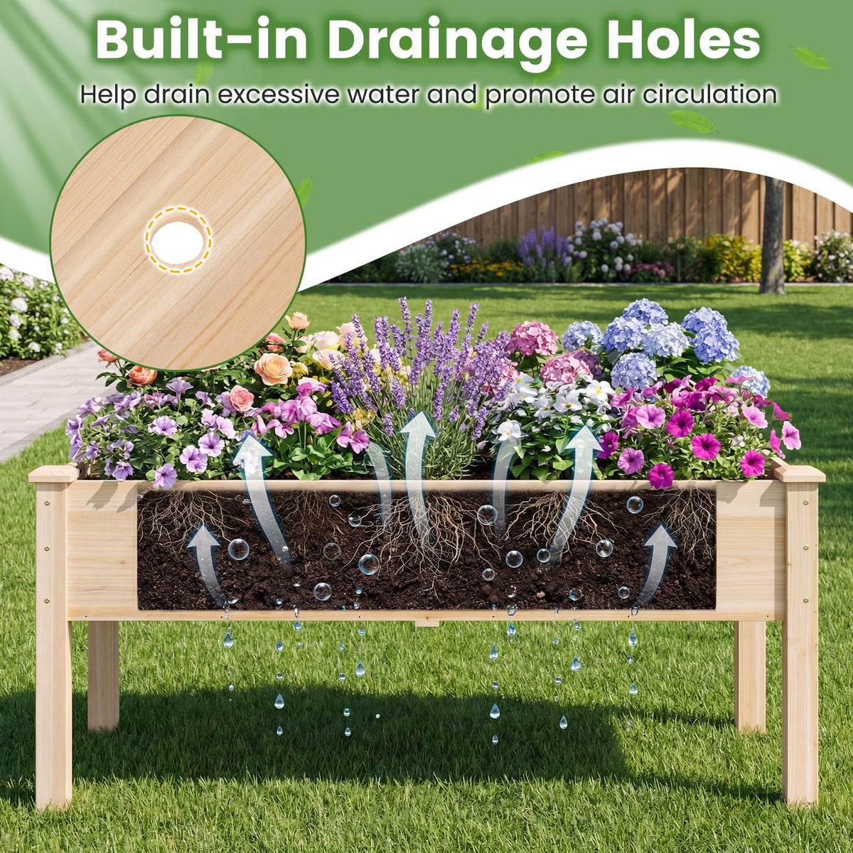 Wooden Raised Garden Bed with Legs, Natural Fir Wood Elevated Planter Box