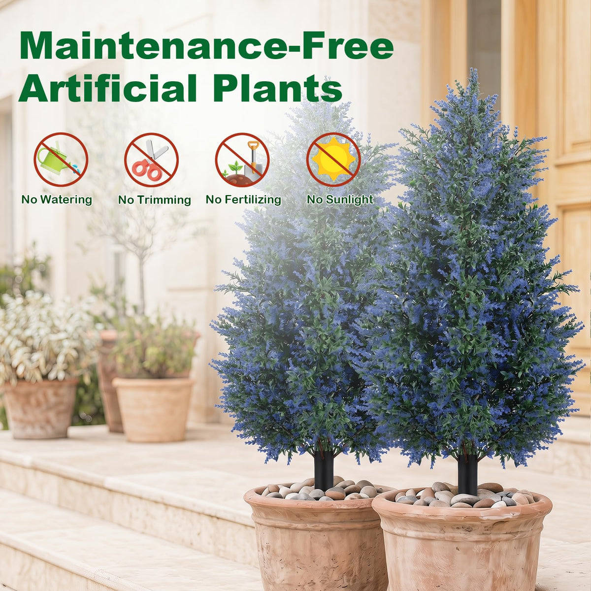 Giantex 2 Pack 100cm Artificial Lavender Topiary Trees, Sun-Resistant Faux Cone Bushes