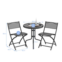 3-Piece Patio Bistro Set, Outdoor Bistro Table Set with Round Black Tempered Glass Tabletop and 2 Folding Chairs