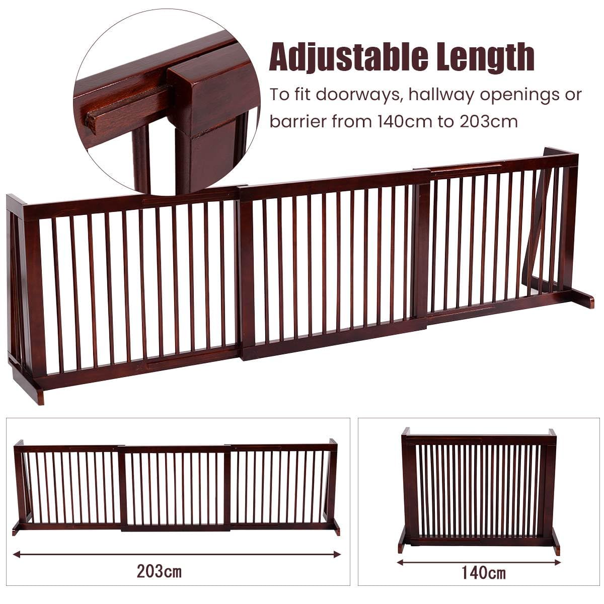 3 Panel Folding Wood Pet Slide Gate with Adjustable Length for Dogs