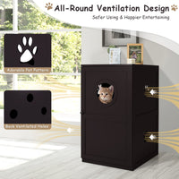 2-Tier Litter Box Enclosure, Cat House Bench W/Anti-Toppling System & Openable Door