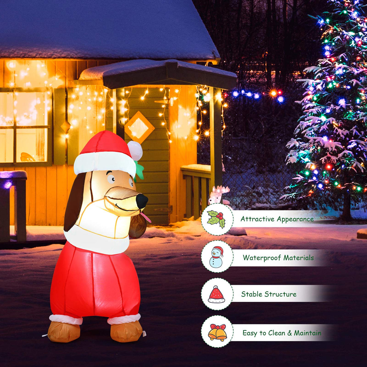 160 CM Christmas Inflatable Dog with Internal Bulbs for Indoor & Outdoor