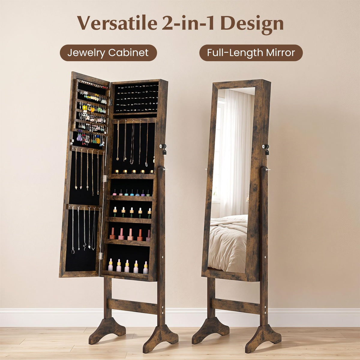Giantex Freestanding Jewelry Armoire Cabinet w/Full Length Mirror