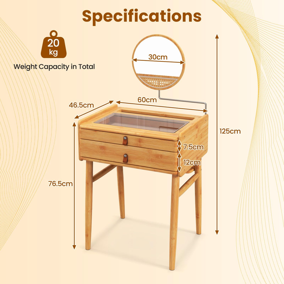 Giantex Bamboo Vanity Set, Makeup Desk with Stool