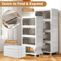 Collapsible Closet Storage Organizer with Wheels for Bedroom Living Room, Easy Assembly (4-Tier)