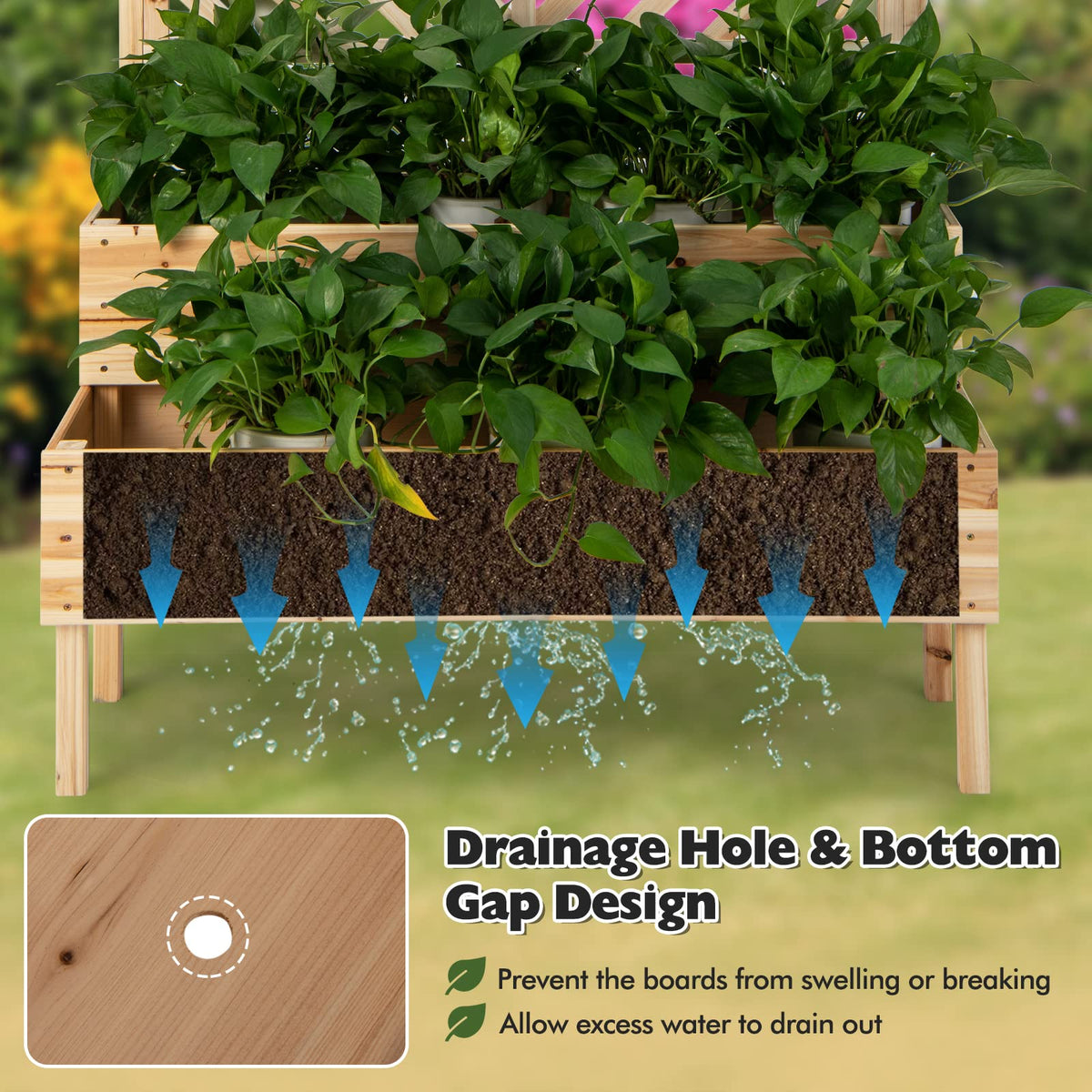 Giantex 2-Tier Raised Garden Bed w/Trellis, Wooden Elevated Planter Box w/Legs