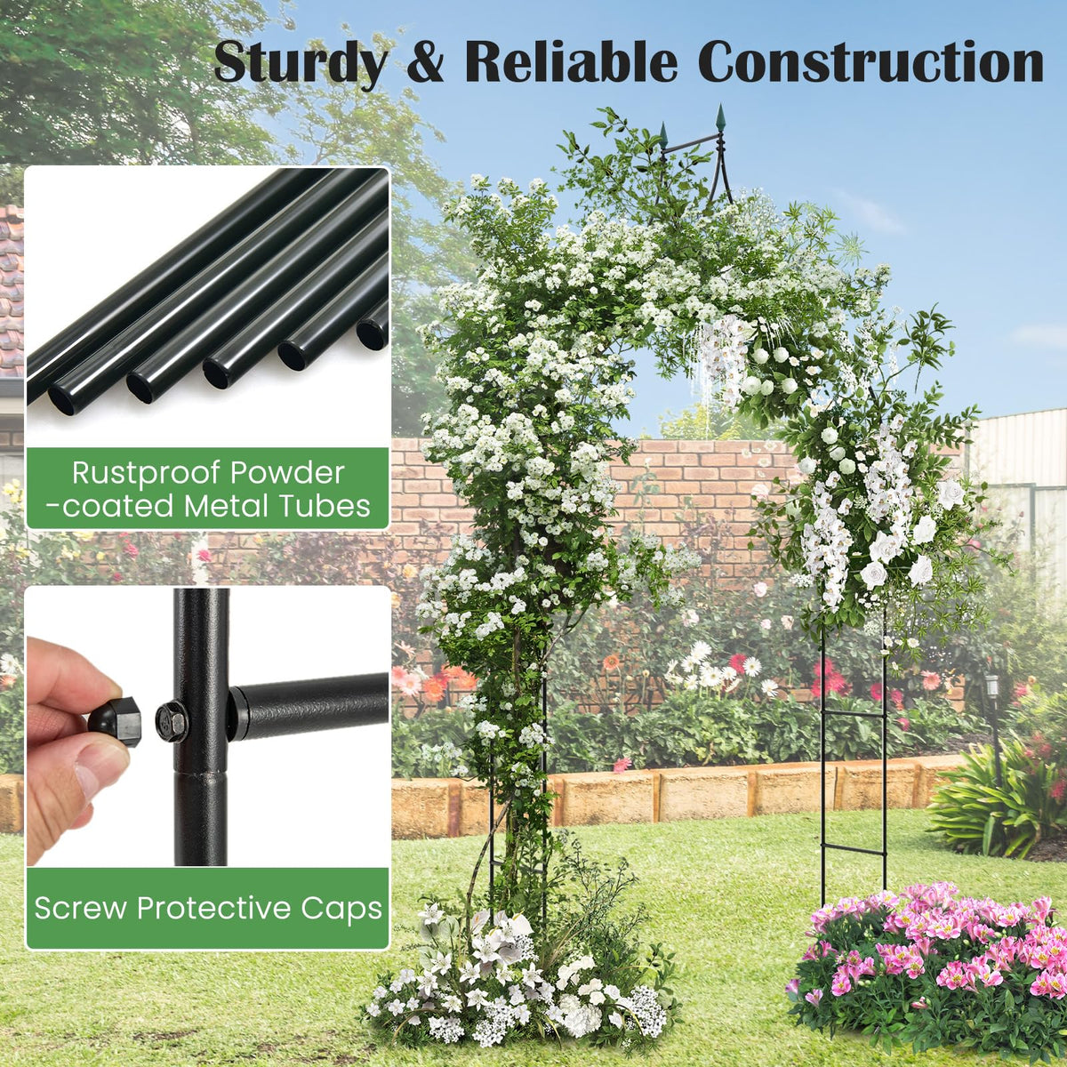 287cm Gothic Style Decorative Metal Garden Arch for Vine Rose Climbing