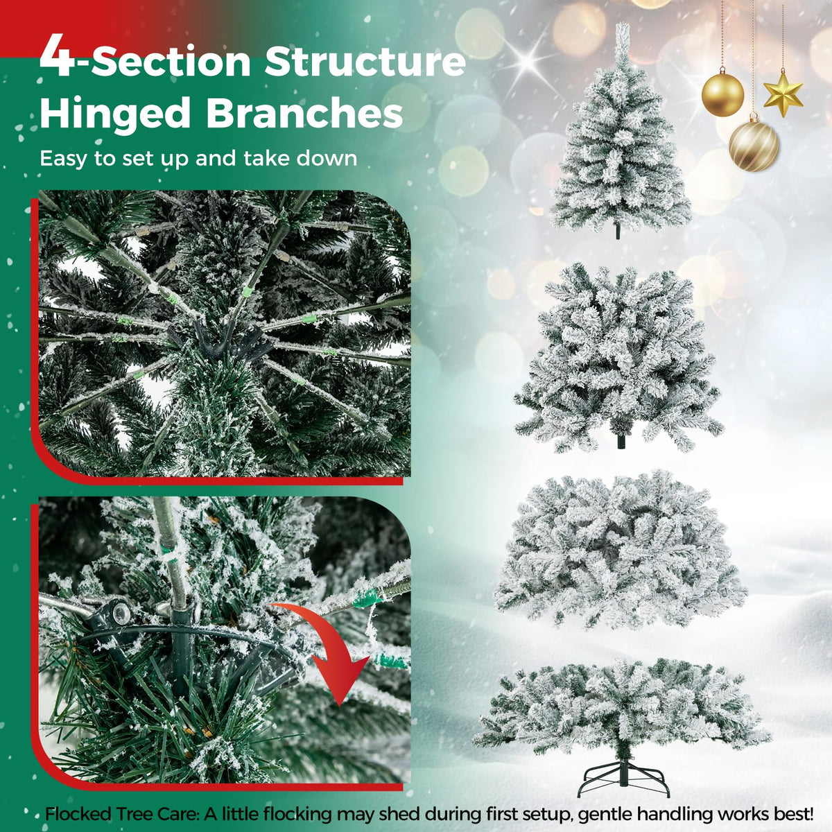 275cm Snow Flocked Artificial Christmas Tree w/PVC Branch Tips