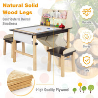 Kid's Wooden Art Table and 2 Chairs Set wiht 2-Tier Open Shelf