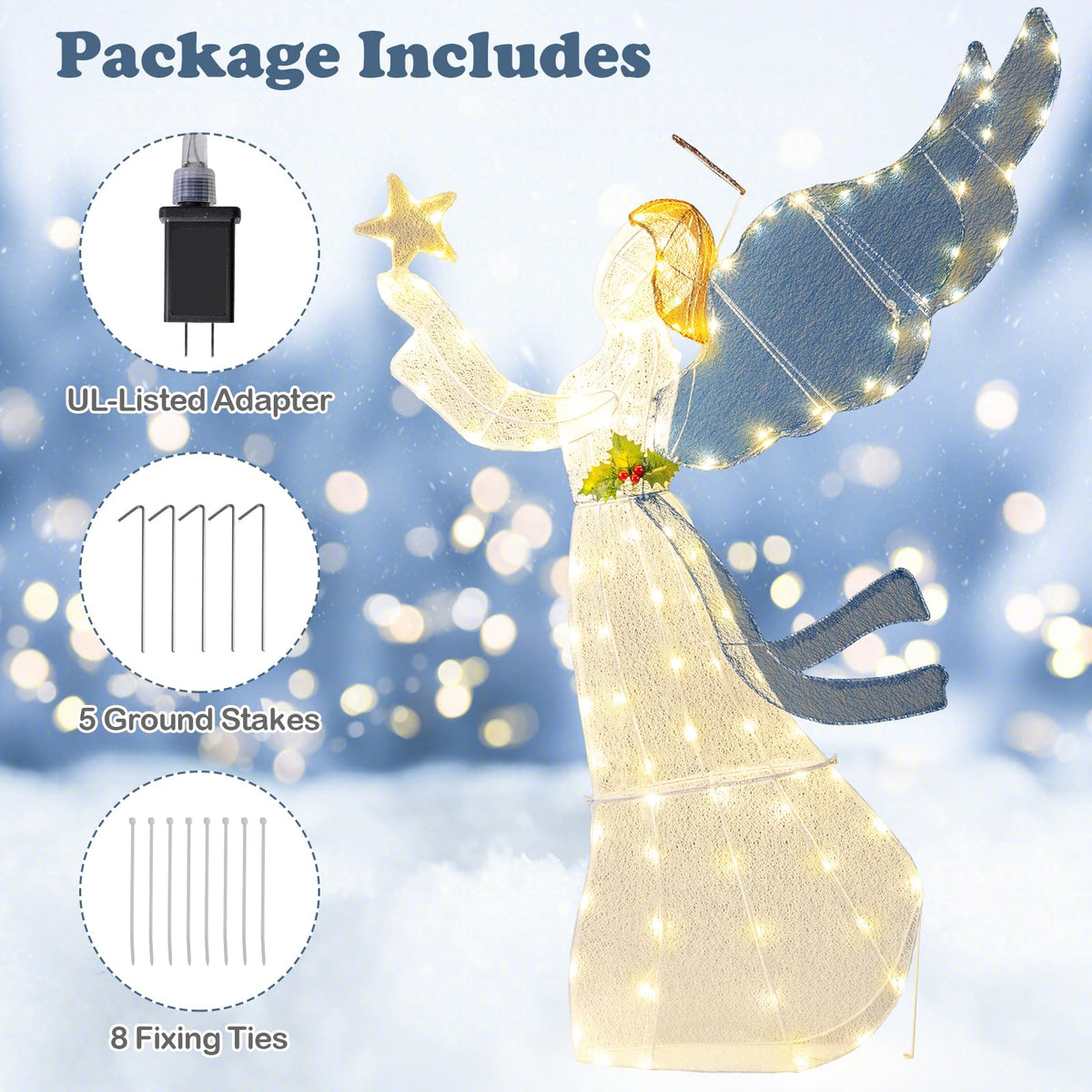 152cm Pre-Lit Christmas Angel Decoration with 120 LED Lights