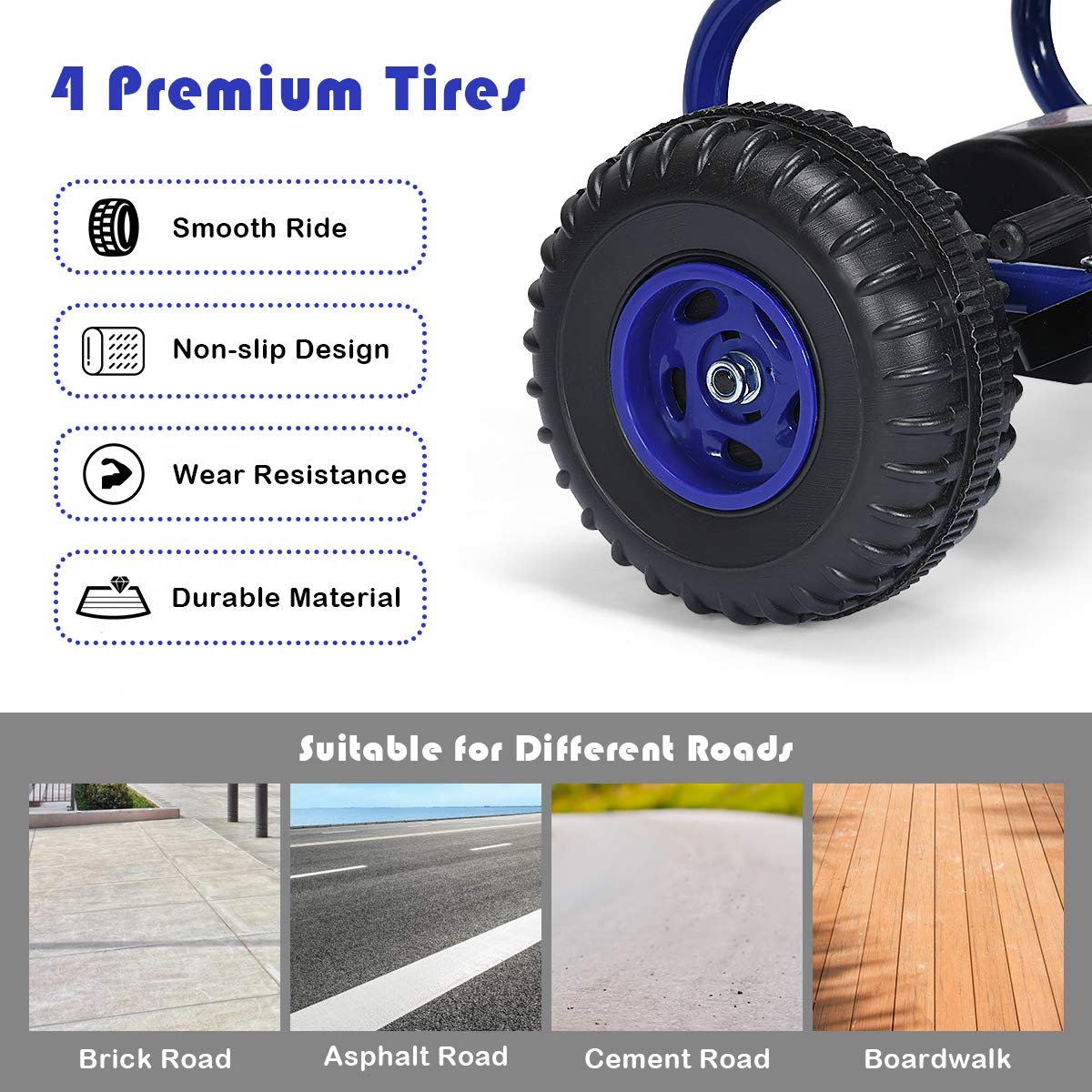 Pedal Go Kart for Kids with Adjustable Seat and Handbrake