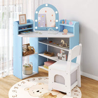 Corner Kids Vanity with Lights and 3 Storage