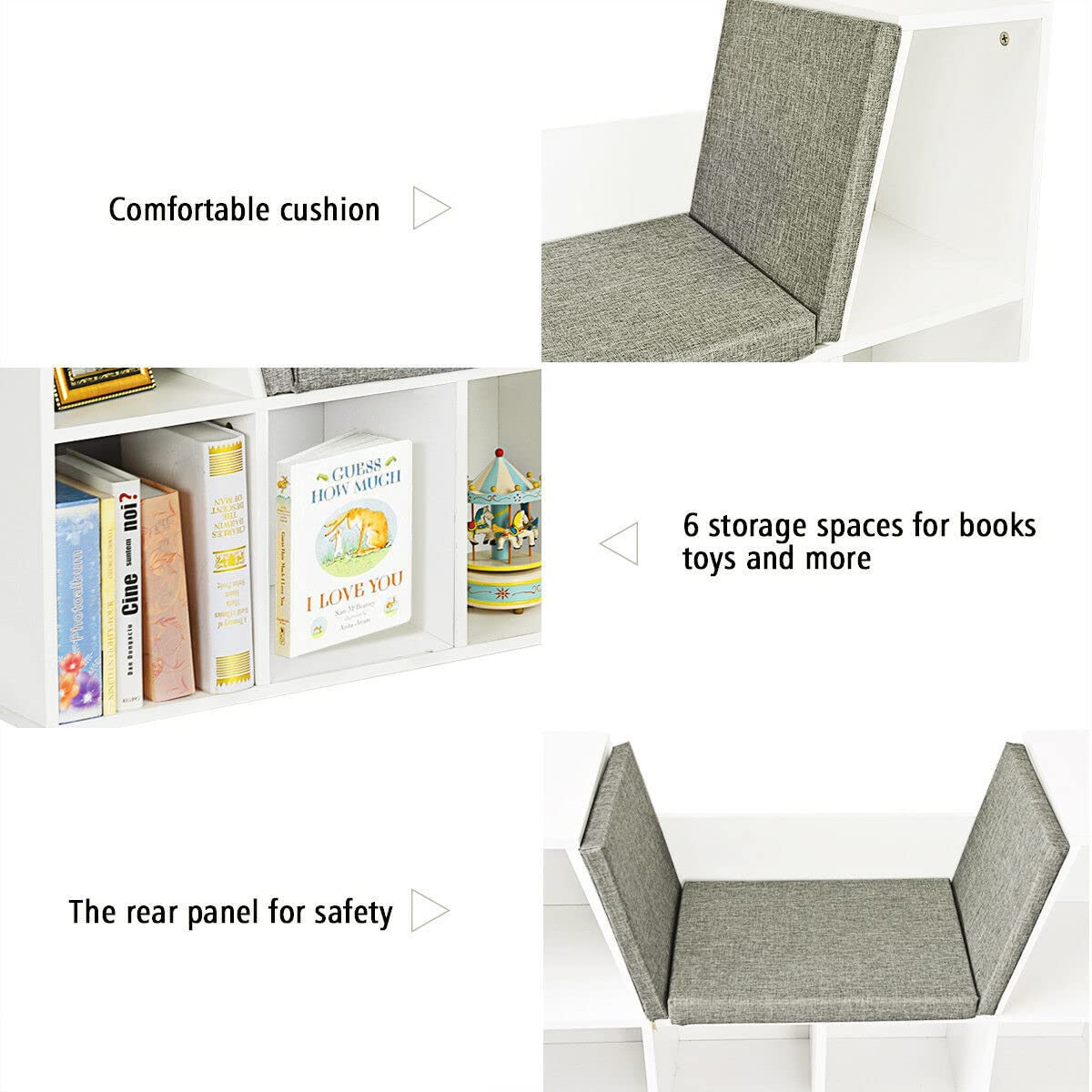 Giantex 6-Cubby Kids Bookcase with Cushioned Reading Nook and Mat