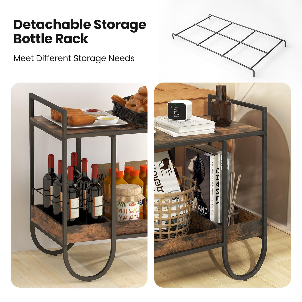 Giantex Bar Cart, Liquor Beverage Serving Cart with 6-Bottle Removable Metal Wire Wine Rack