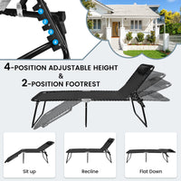 Patio Folding Chaise Lounge with 4-Level Backrest & Detachable Headrest Outdoor（70cm）